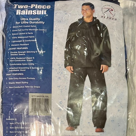 NAVY BLUE Rothco 2 Piece Microlite PVC Rainsuit Sizes Sm-4XL - Picture 1 of 1